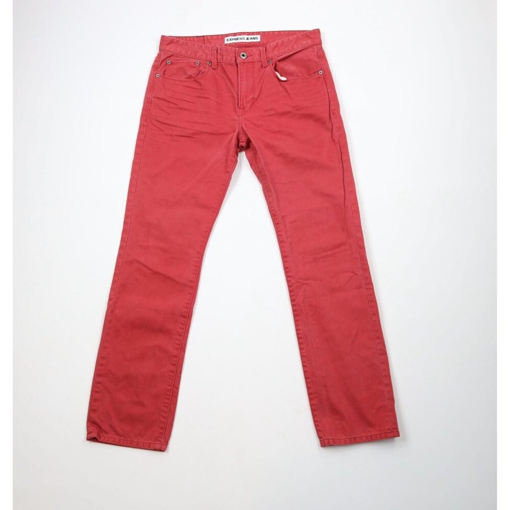 Express Mens Size 32x32 Faded Rocco Slim Fit Skinny Leg Denim Jeans Red Cotton